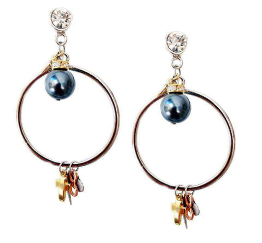 "Exquisite Gold Dangle Earrings Adorned with Black Pearls, Rhinestones, and Charms - Perfect for Boho Chic Style!"