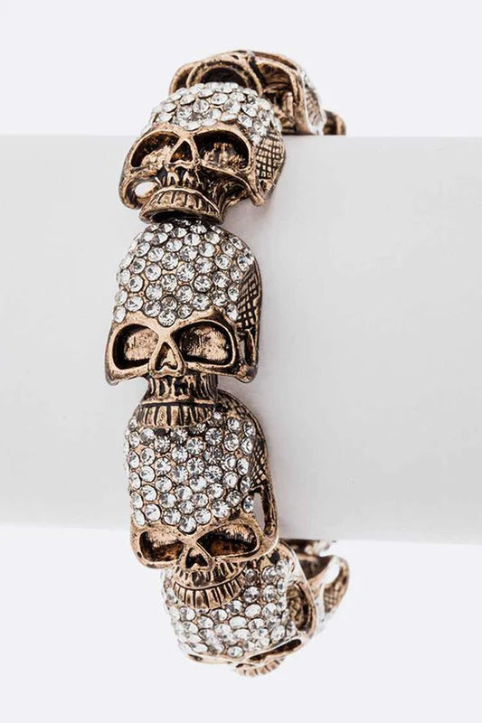 "Sparkling Crystal Skull Bracelet: Glamorous Rhinestones and Metal Design for Fashionable Women by LA Jewelry Plaza"