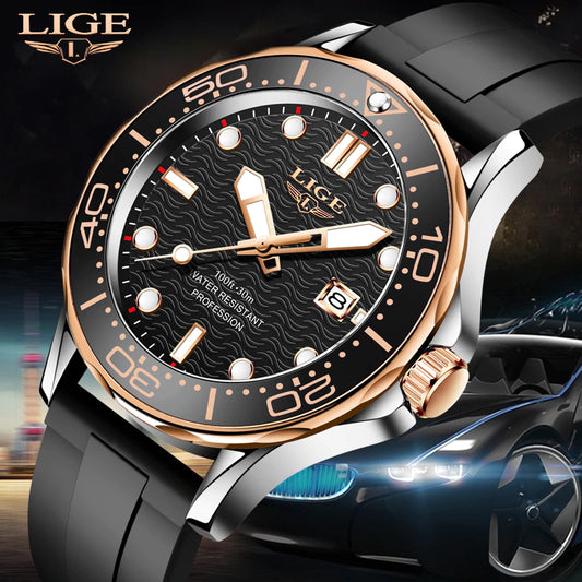 "LIGE 2021 Waterproof Men'S Silicone Strap Watch - Luxury Sports Quartz Wristwatch for Men, Relogio Masculino"