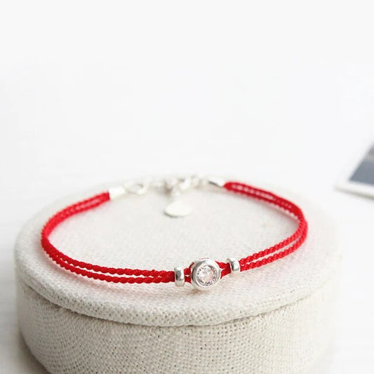 "Red Thread of Love: Exquisite 925 Sterling Silver Couple Bracelets with Double Red String - Perfect Jewelry for Women"