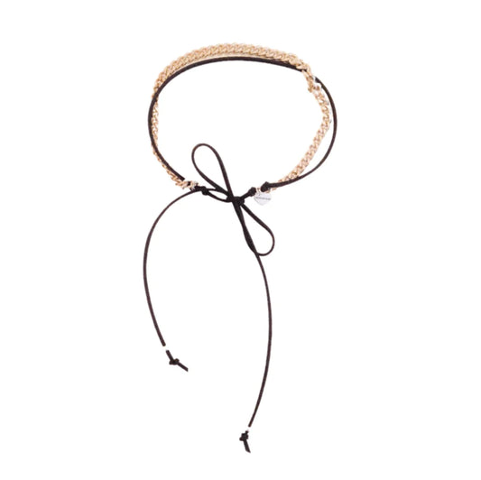 "Stylish Deerskin Leather Choker with Silver or Gold Chain - a Must-Have Accessory for Coachella and Beyond!"